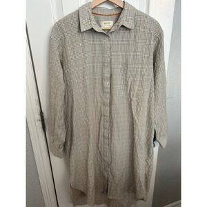 Maeve Anthropologie Gingham Shirt Dress Tan White Plaid Button Down Small